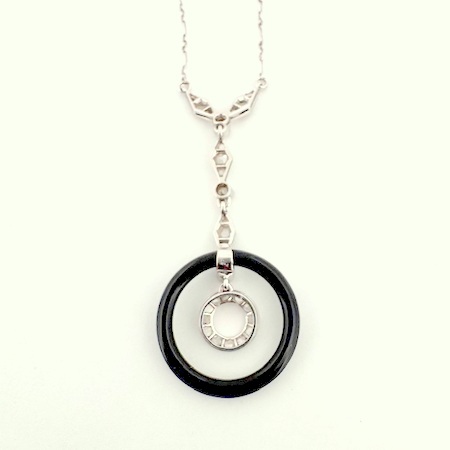 ART DECO DIAMOND & ONYX PENDANT <br>$2,600 - Image 2